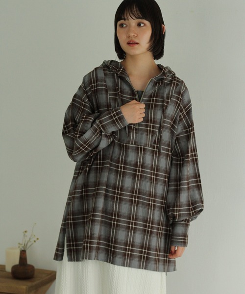 Crisp（クリスプ）の「チェックフーディーシャツ（シャツ/ブラウス・レディース・グレー/ベージュ・FREE）」の19枚目の写真