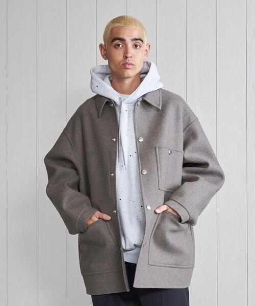 ジャケット・アウター <H> WOOL CASHMERE MELTON COVER ALL BEIGE H＞WOOL CASHMERE MELTON COVER ALL BEIGE/ジャケット