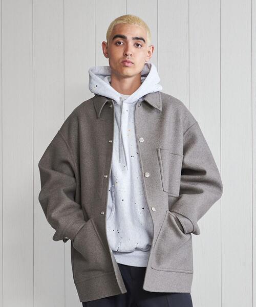 ジャケット・アウター <H> WOOL CASHMERE MELTON COVER ALL BEIGE H＞WOOL CASHMERE MELTON COVER ALL BEIGE/ジャケット