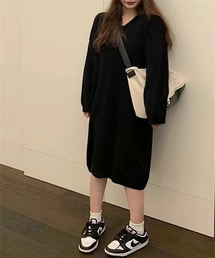 フード付き Iライン　ニットワンピース