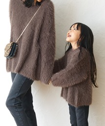 キッズ親子お揃いふんわりシャギーニットトップス