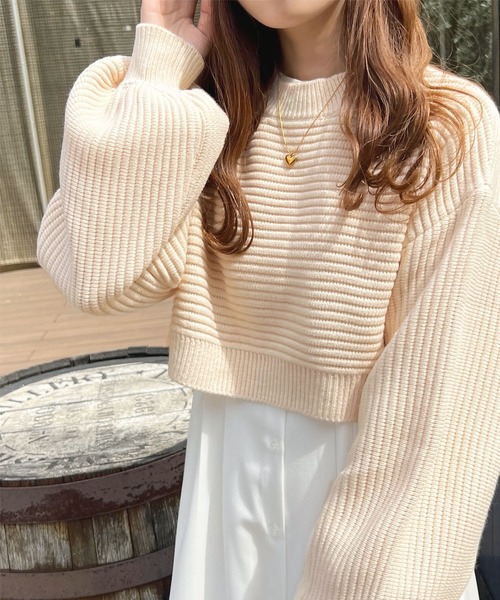 apres jour（アプレジュール）の「ショートニットトップス【ZOZOTOWN限定アイテム】（ニット/セーター・レディース・ピンク/ラベンダー/ピンクベージュ/アイボリー・X-LARGE/フリー）」の6枚目の写真