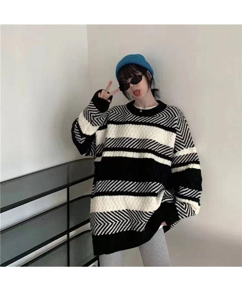 SpRay（スプレイ）の「幾何学ボーダーニット（ニット/セーター・レディース・モカ/グリーン/ブラック/オフホワイト・FREE）」の20枚目の写真