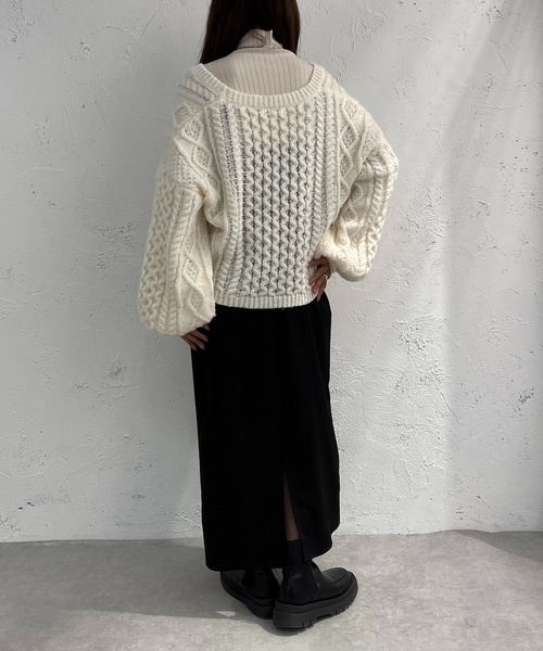 apres jour mignon(アプレジュールミニョン)の「パッチワークケーブルボレロ【SETUP着用可能】【ZOZOTOWN限定アイテム】(カーディガン/ボレロ・レディース・ダークブラウン/ブラック/アイボリー・フリー/X-LARGE)」の12枚目の写真