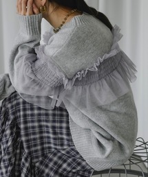 Ezick | Around frill tulle ミックスニット(ニット/セーター)