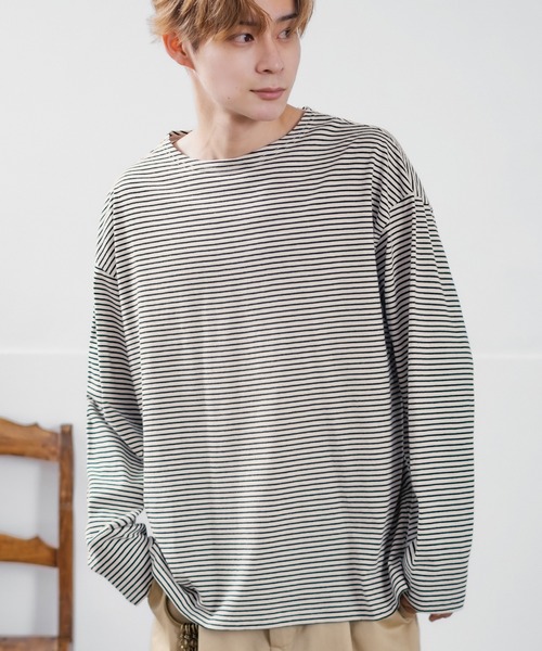 improves(インプローブス)の「【improves】ボーダー ボートネック 長袖 バスクシャツ(Tシャツ/カットソー・メンズ・ブラック×ホワイト/ホワイト×ネイビー/ベージュ×ブラック・MEDIUM/LARGE/SMALL/X-LARGE)」の3枚目の写真