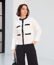 INDIVI | 【学校行事/通勤/バイカラー】総針 クルーカーディガン(カーディガン/ボレロ)