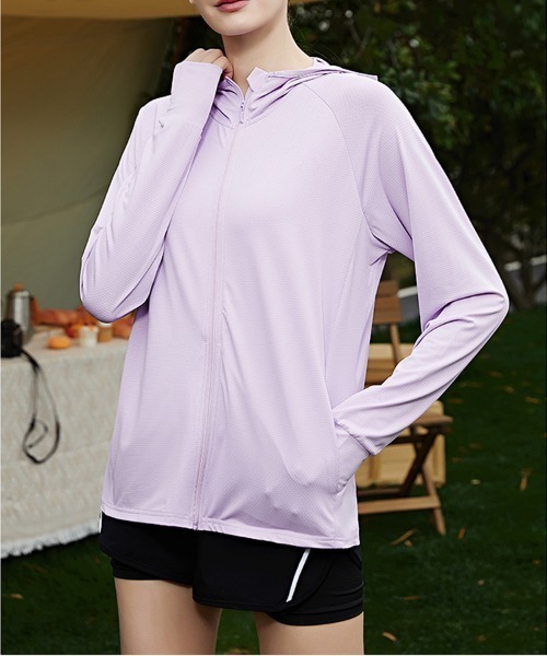 Coo+i（クーイ）の「指穴付き接触冷感uvカットパーカー（パーカー・レディース・ミント/ブルー/ホワイト/ピンク/ラベンダー/グレー・L/XL/M/L）」の5枚目の写真