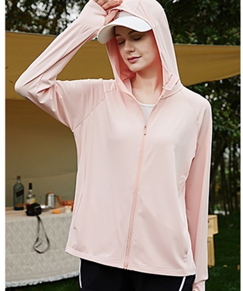 Coo+i（クーイ）の「指穴付き接触冷感uvカットパーカー（パーカー・レディース・ミント/ブルー/ホワイト/ピンク/ラベンダー/グレー・L/XL/M/L）」の6枚目の写真