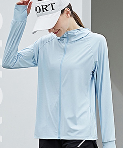 Coo+i（クーイ）の「指穴付き接触冷感uvカットパーカー（パーカー・レディース・ミント/ブルー/ホワイト/ピンク/ラベンダー/グレー・L/XL/M/L）」の4枚目の写真