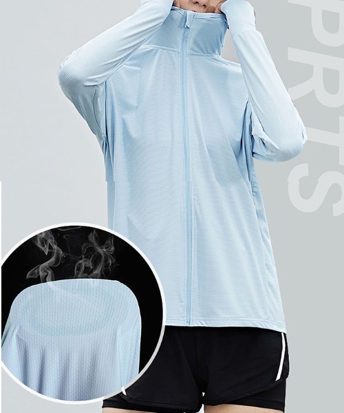 Coo+i（クーイ）の「指穴付き接触冷感uvカットパーカー（パーカー・レディース・ミント/ブルー/ホワイト/ピンク/ラベンダー/グレー・L/XL/M/L）」の11枚目の写真