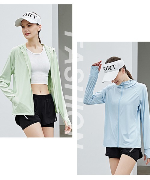 Coo+i（クーイ）の「指穴付き接触冷感uvカットパーカー（パーカー・レディース・ミント/ブルー/ホワイト/ピンク/ラベンダー/グレー・L/XL/M/L）」の12枚目の写真