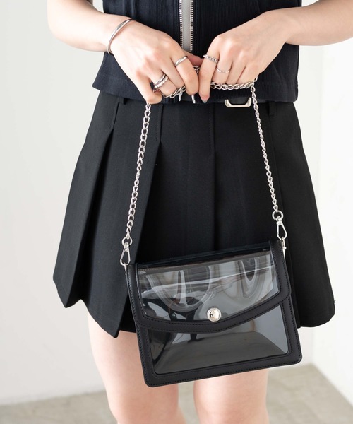 WEGO(ウィゴー)の「WEGO/チェーンクリアミニショルダーバッグ(ショルダーバッグ・レディース・ホワイト/ブラック・FREE)」の4枚目の写真