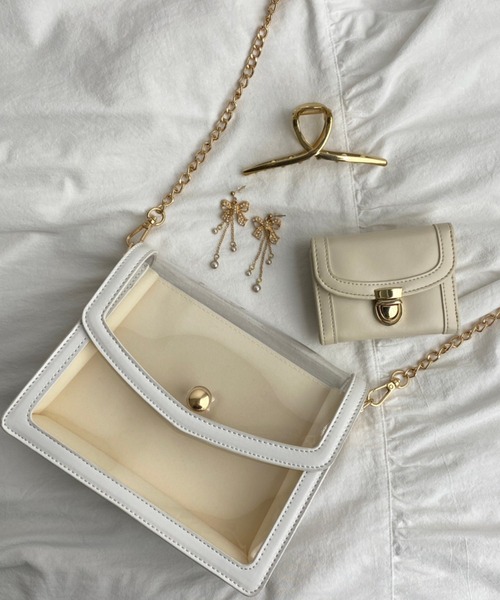 WEGO(ウィゴー)の「WEGO/チェーンクリアミニショルダーバッグ(ショルダーバッグ・レディース・ホワイト/ブラック・FREE)」の5枚目の写真