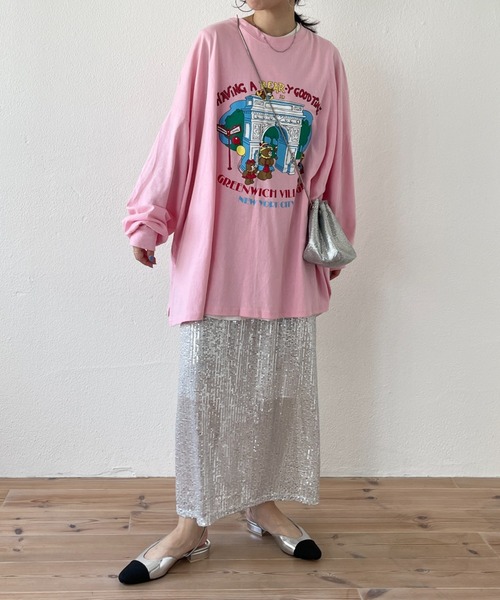 wee9s（ウィークス）の「vintage like bear tee / ヴィンテージライクベアーティー（Tシャツ/カットソー・レディース・アイボリー/ピンク/グレー・FREE）」の5枚目の写真