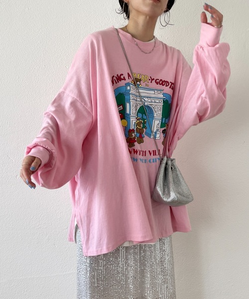 wee9s（ウィークス）の「vintage like bear tee / ヴィンテージライクベアーティー（Tシャツ/カットソー・レディース・アイボリー/ピンク/グレー・FREE）」の6枚目の写真