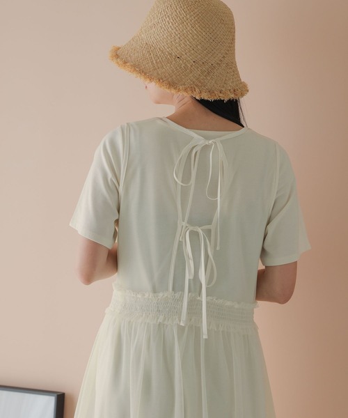 LOWRYS FARM（ローリーズファーム）の「チュール＊カット２Ｐワンピース　906175（ワンピース・レディース・ホワイト/ブラック・FREE）」の10枚目の写真