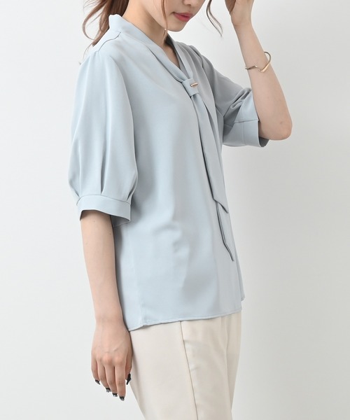 Felt-Maglietta（フェルトマリエッタ）の「半袖リボンタイブラウス（シャツ/ブラウス・レディース・ブラック/ベージュ/ホワイト/ライトグリーン/イエロー/ピンク/レッド/ライトブルー・FREE）」の14枚目の写真