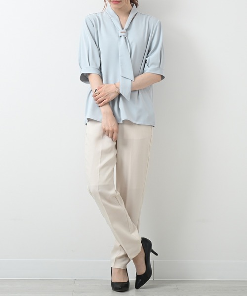 Felt-Maglietta（フェルトマリエッタ）の「半袖リボンタイブラウス（シャツ/ブラウス・レディース・ブラック/ベージュ/ホワイト/ライトグリーン/イエロー/ピンク/レッド/ライトブルー・FREE）」の15枚目の写真