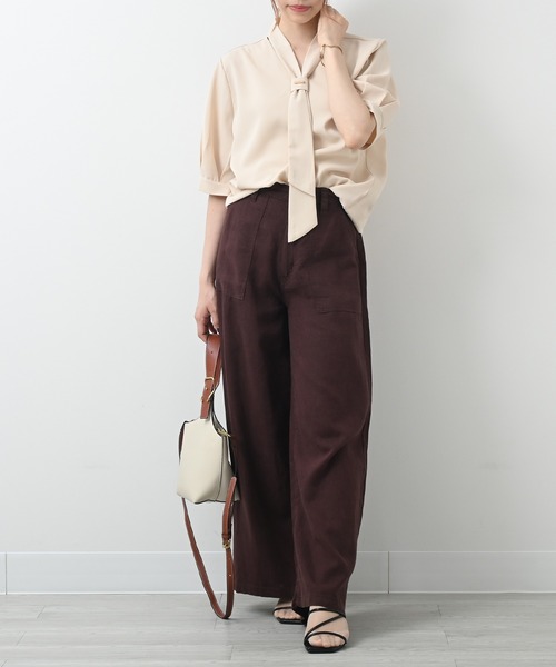 Felt-Maglietta（フェルトマリエッタ）の「半袖リボンタイブラウス（シャツ/ブラウス・レディース・ブラック/ベージュ/ホワイト/ライトグリーン/イエロー/ピンク/レッド/ライトブルー・FREE）」の19枚目の写真