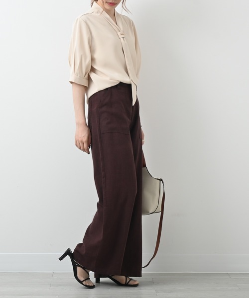 Felt-Maglietta（フェルトマリエッタ）の「半袖リボンタイブラウス（シャツ/ブラウス・レディース・ブラック/ベージュ/ホワイト/ライトグリーン/イエロー/ピンク/レッド/ライトブルー・FREE）」の20枚目の写真