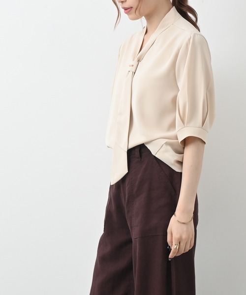 Felt-Maglietta（フェルトマリエッタ）の「半袖リボンタイブラウス（シャツ/ブラウス・レディース・ブラック/ベージュ/ホワイト/ライトグリーン/イエロー/ピンク/レッド/ライトブルー・FREE）」の22枚目の写真