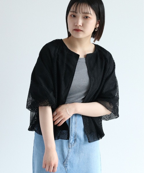 cepo（セポ）の「シアーメッシュバルーンカーディガン（カーディガン/ボレロ・レディース・ブラック/オフホワイト・M）」の2枚目の写真
