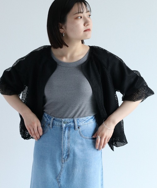 cepo（セポ）の「シアーメッシュバルーンカーディガン（カーディガン/ボレロ・レディース・ブラック/オフホワイト・M）」の7枚目の写真