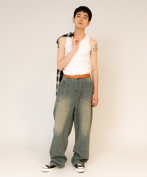 FTW(エフティダブリュー)の「WASHED DOUBLE KNEE DENIM PANTS(デニムパンツ・メンズ・ライトブルー/ブラック/インディゴブルー・LARGE/MEDIUM)」の14枚目の写真