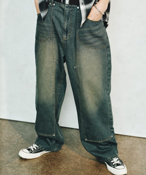 FTW(エフティダブリュー)の「WASHED DOUBLE KNEE DENIM PANTS(デニムパンツ・メンズ・ライトブルー/ブラック/インディゴブルー・LARGE/MEDIUM)」の7枚目の写真