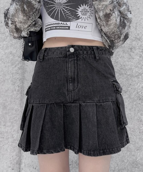 プランクプロジェクト　ウェーブヘムデニムスカート 黒 セール】ウェーブヘムデニムスカート / Wavy Hem Denim Skirt