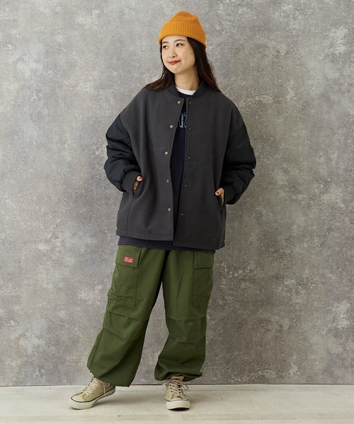 CUBE SUGAR（キューブシュガー）の「キルティング×フェイクメルトン袖切替MA-1ジャケット（MA-1・レディース・カーキ/グレイッシュベージュ/スミクロ・M）」の19枚目の写真