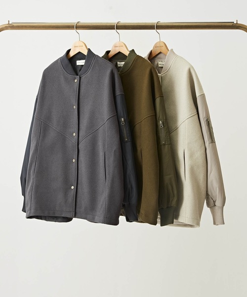 CUBE SUGAR（キューブシュガー）の「キルティング×フェイクメルトン袖切替MA-1ジャケット（MA-1・レディース・カーキ/グレイッシュベージュ/スミクロ・M）」の13枚目の写真