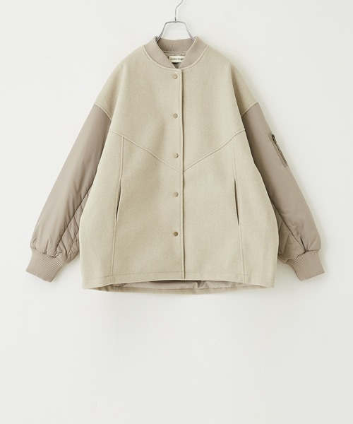 CUBE SUGAR（キューブシュガー）の「キルティング×フェイクメルトン袖切替MA-1ジャケット（MA-1・レディース・カーキ/グレイッシュベージュ/スミクロ・M）」の18枚目の写真