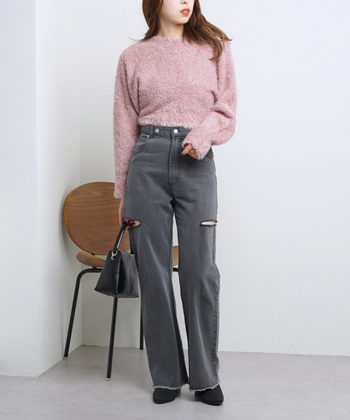 Chico（チコ）の「サイドスリットダメージデニムパンツ（デニム