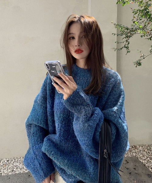 Doula Doula（ドゥーラドゥーラ）の「オーバーサイズグラデーションニット（ニット/セーター・レディース・グレー/ブラウン/パープル/ピンク/ブルー/オレンジ/キャメル・FREE）」の19枚目の写真