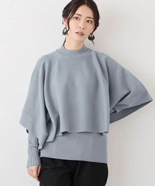 NICOLE white（ニコルホワイト）の「ニットスヌードポンチョ アンサンブル（ニット/セーター・レディース・オフホワイト/サックスブルー/ベージュ/イエロー/ブラック/グレー/ブルー/ライトイエロー・FREE）」の6枚目の写真