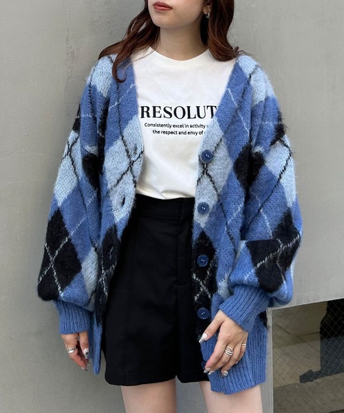 INGNI（イング）の「アーガイル柄シャギーニットカーディガン（カーディガン/ボレロ・レディース・ブルー/ブラック×グレー/マスタード・M）」の13枚目の写真