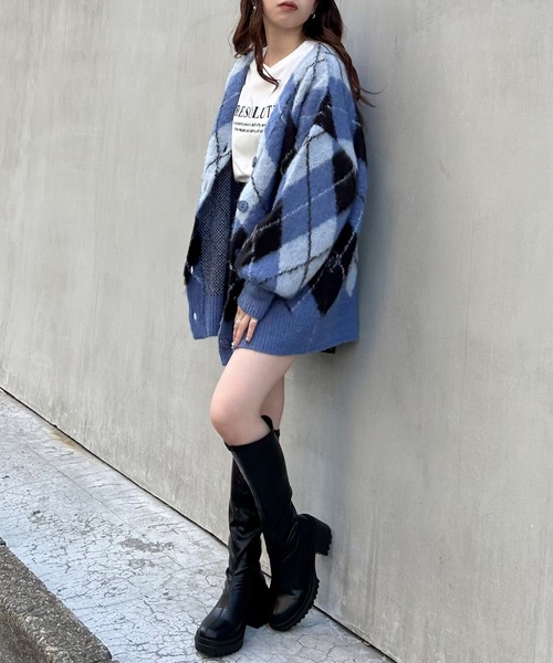 INGNI（イング）の「アーガイル柄シャギーニットカーディガン（カーディガン/ボレロ・レディース・ブルー/ブラック×グレー/マスタード・M）」の11枚目の写真