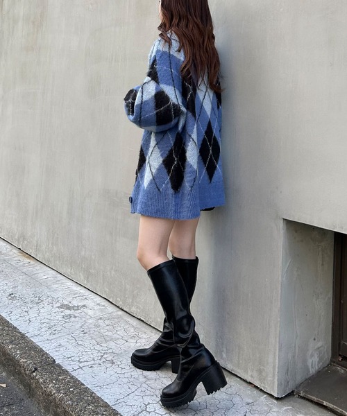 INGNI（イング）の「アーガイル柄シャギーニットカーディガン（カーディガン/ボレロ・レディース・ブルー/ブラック×グレー/マスタード・M）」の10枚目の写真