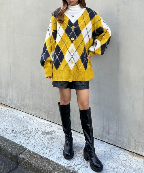 INGNI（イング）の「アーガイル柄シャギーニットカーディガン（カーディガン/ボレロ・レディース・ブルー/ブラック×グレー/マスタード・M）」の21枚目の写真