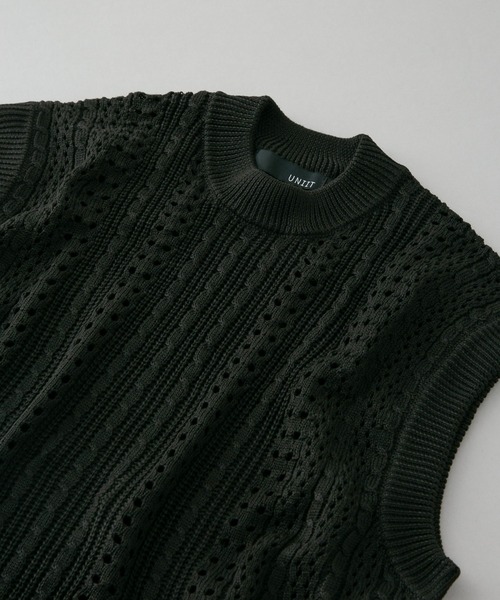 UNIIT(ユニット)の「【UNIIT/ユニット】透かし編みニットベスト ビッグシルエットベスト 透け感 レース(ベスト・メンズ・グレー/ブラック・LARGE/MEDIUM)」の2枚目の写真