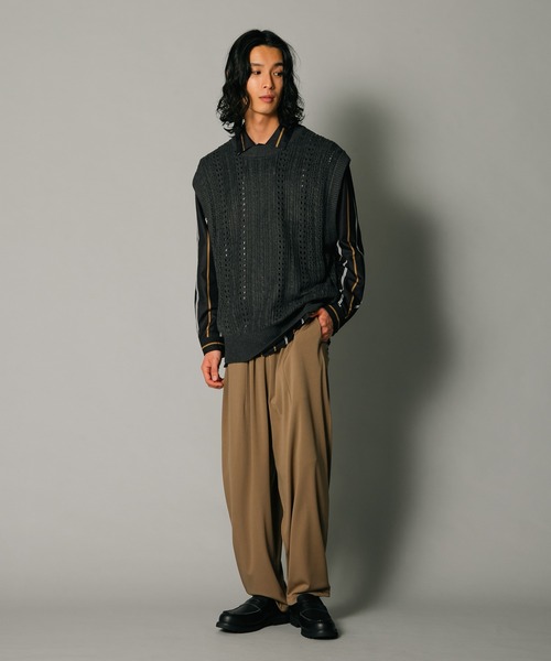 UNIIT(ユニット)の「【UNIIT/ユニット】透かし編みニットベスト ビッグシルエットベスト 透け感 レース(ベスト・メンズ・グレー/ブラック・LARGE/MEDIUM)」の12枚目の写真