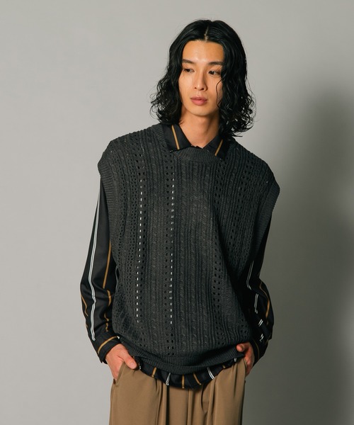 UNIIT(ユニット)の「【UNIIT/ユニット】透かし編みニットベスト ビッグシルエットベスト 透け感 レース(ベスト・メンズ・グレー/ブラック・LARGE/MEDIUM)」の16枚目の写真