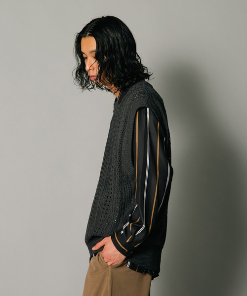 UNIIT(ユニット)の「【UNIIT/ユニット】透かし編みニットベスト ビッグシルエットベスト 透け感 レース(ベスト・メンズ・グレー/ブラック・LARGE/MEDIUM)」の17枚目の写真