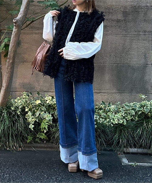 mi via loca（ミヴィアロカ）の「チュールフリルベスト（ベスト・レディース・ブラック/ブルーグリーン/グレー/ブラウン・FREE）」の7枚目の写真