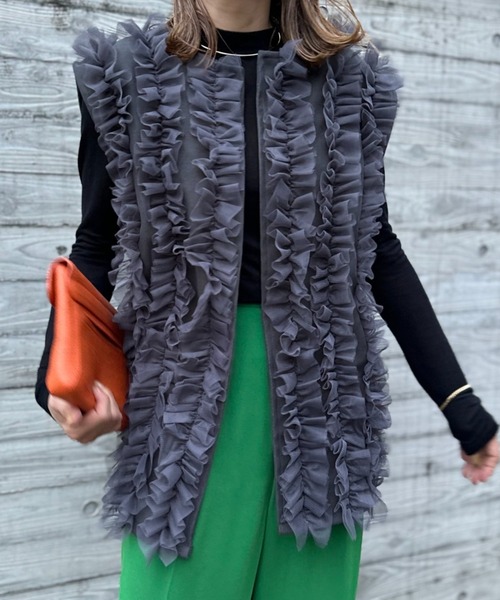 mi via loca（ミヴィアロカ）の「チュールフリルベスト（ベスト・レディース・ブラック/ブルーグリーン/グレー/ブラウン・FREE）」の15枚目の写真