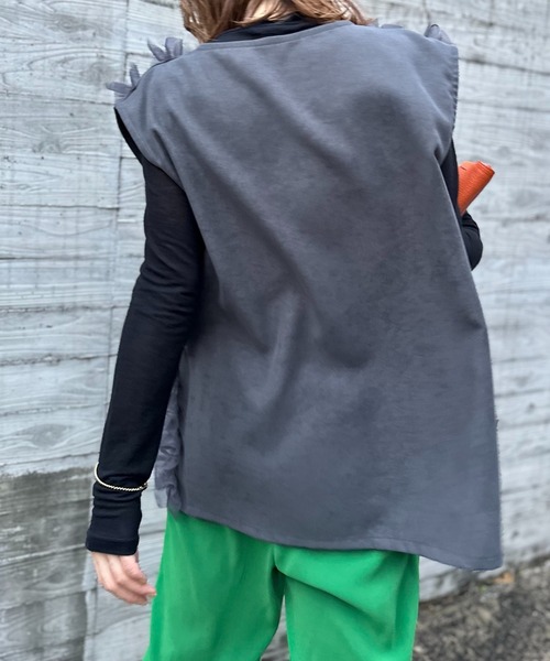 mi via loca（ミヴィアロカ）の「チュールフリルベスト（ベスト・レディース・ブラック/ブルーグリーン/グレー/ブラウン・FREE）」の10枚目の写真