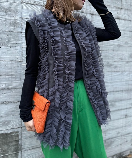 mi via loca（ミヴィアロカ）の「チュールフリルベスト（ベスト・レディース・ブラック/ブルーグリーン/グレー/ブラウン・FREE）」の18枚目の写真