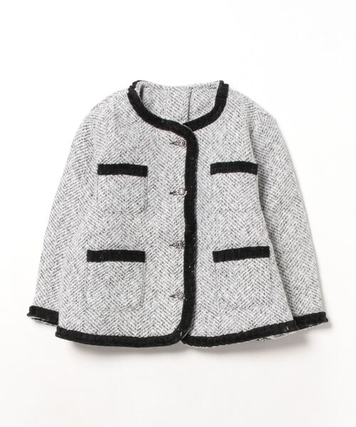 Bee des Bee(ビーデスビー)の「ステッチ配色ジャケット(ノーカラージャケット・キッズ・アイボリー系・110cm/140cm/100cm/120cm/130cm)」の1枚目の写真